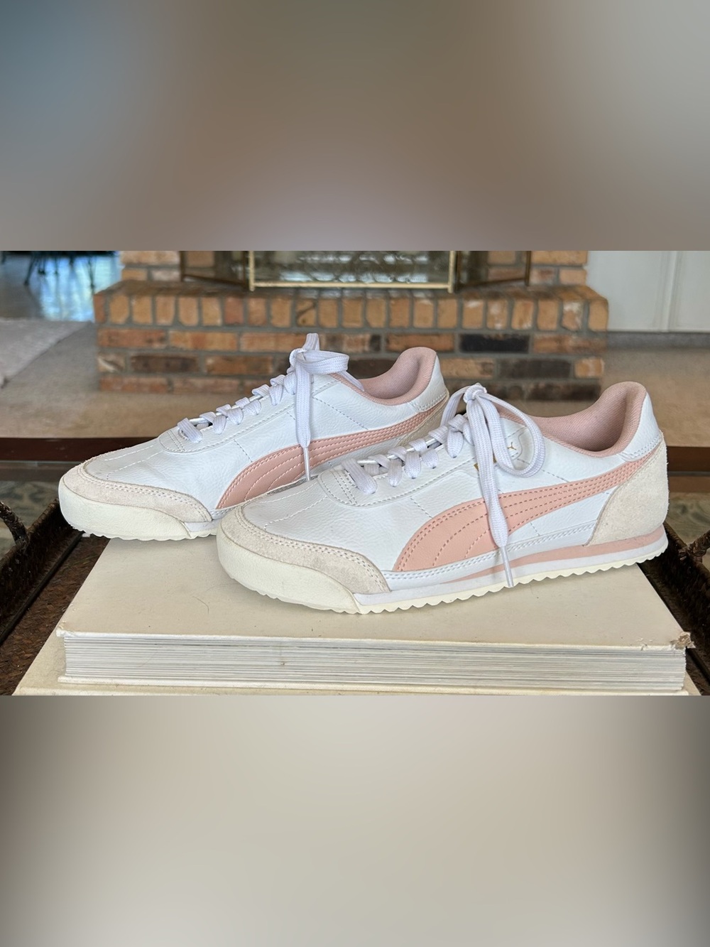 Puma Women's White Sneakers with Blush Pink Stripe
